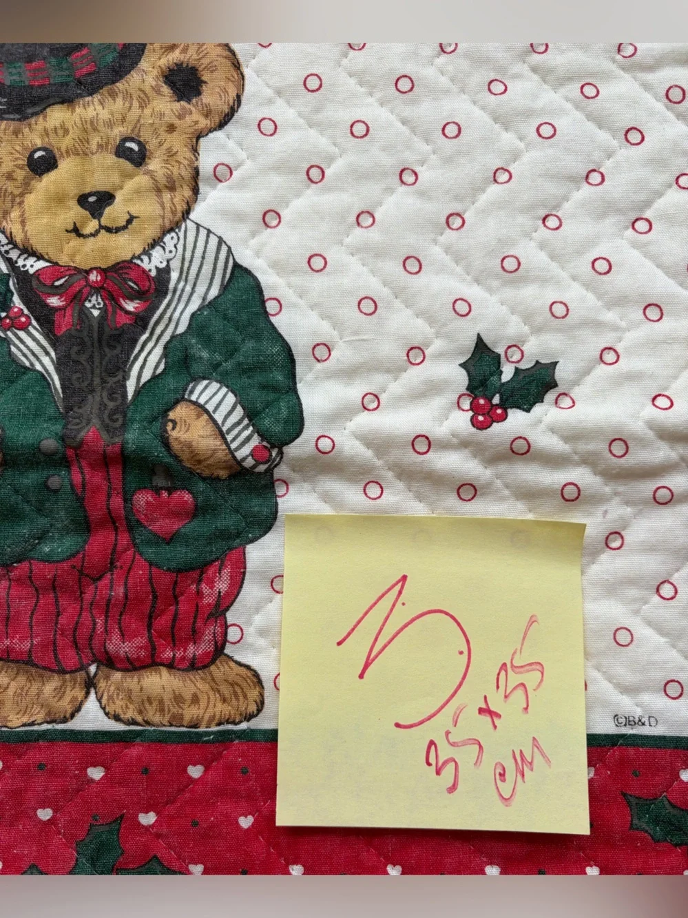 Holiday Bear Quilted Placemats - Red, Green & White set 3 pc